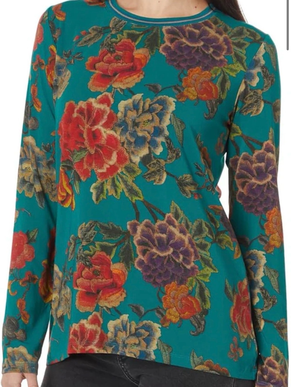 Johnny Was The Janie Favorite Long-Sleeve Tee with Red and Purple Blooms - Picture 2 of 5